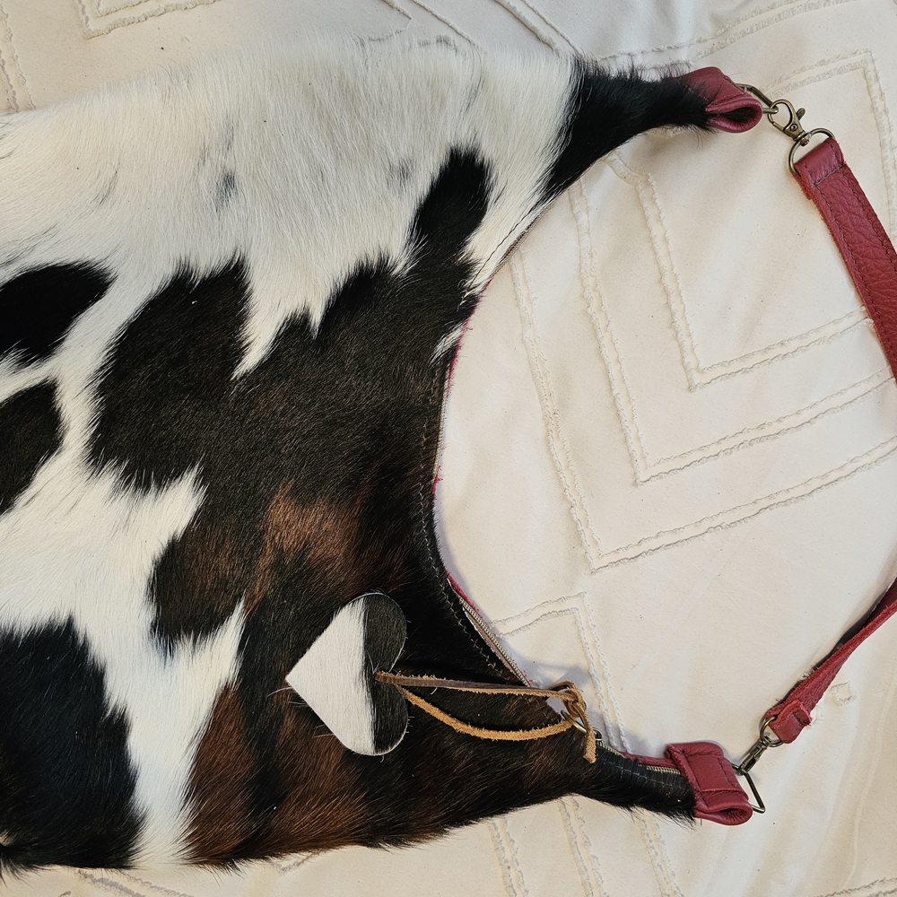 Black and Brown Chevron Shoulder Bag with Red Strap